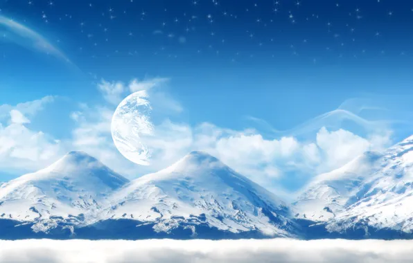 Картинка снег, горы, планеты