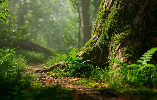 Картинка лес, дерево, обои, мох, wallpaper, forest, папоротник, tree