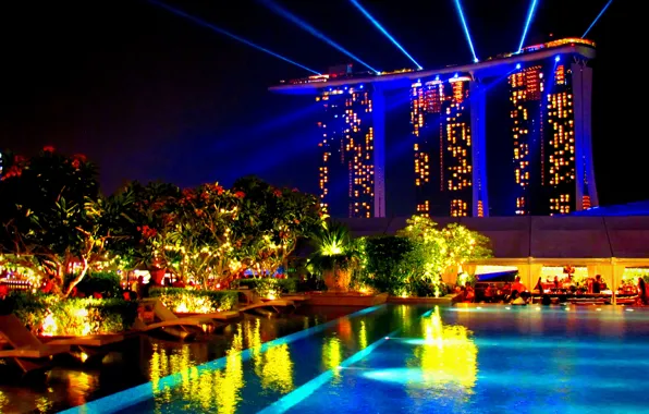 Ночь, Сингапур, night, Singapore, Hotel Marina Bay Sands