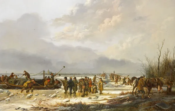 Пейзаж, масло, картина, холст, Питер Герардус ван Ос, Замёрзший Karnemelksloot в Наардене