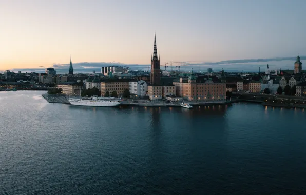 City, Clouds, Water, Sea, Church, Boats, Jon Flobrant