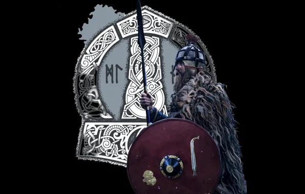 Воин, Warrior, Щит, Shield, Spear, Копьё, Молот Тора, Орнамент