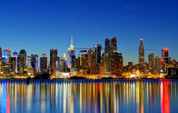 Отражение, skyline, New York City, reflection, Hudson River, Нью-Йорк горизонты, глядя из Нью-Джерси, looking from …