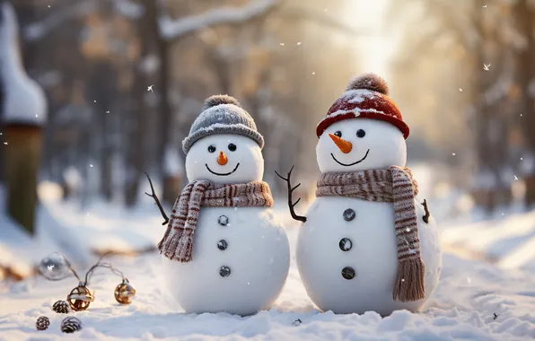 Картинка зима, снег, Рождество, Новый год, снеговик, Christmas, winter, snow