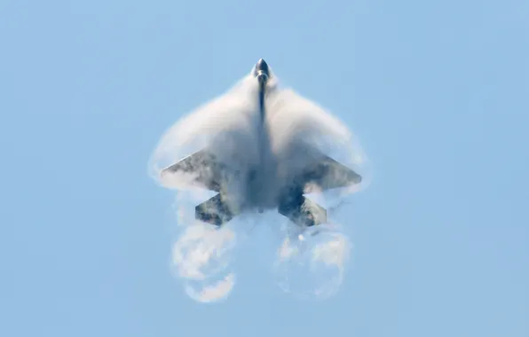 Картинка истребитель, Раптор, F-22, Raptor, инверсионный след, эффект Прандтля