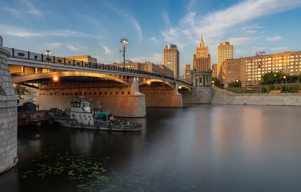 Картинка мост, река, вечер, Москва, Сергей Серушкин, Бородинский мост