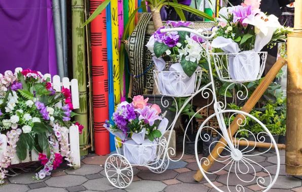 Цветы, велосипед, букет, flowers, флористика