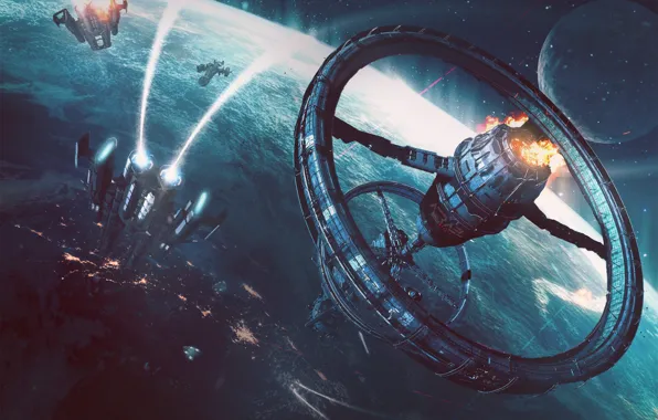 Станция, Планета, Космос, Арт, Space, Космические Корабли, Космический Корабль, Planet