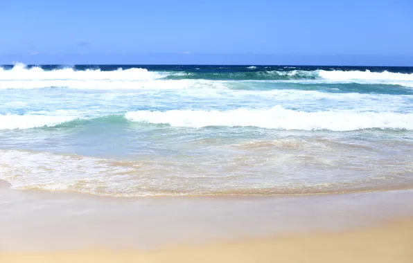 Картинка песок, море, волны, пляж, лето, небо, берег, summer
