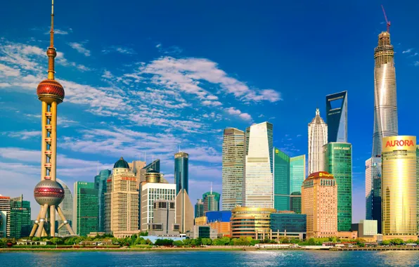 Картинка небо, город, день, панорама, Shanghai, Шанхай