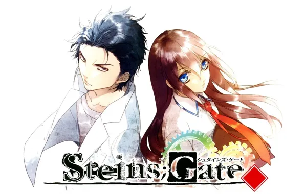 Галстук, белый фон, голубые глаза, халат, Steins Gate, Kurisu Makise, Врата Штейна, Rintarou Okabe
