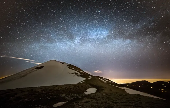 Снег, Млечный путь, Италия, Italy, snow, milky way, Умбрия, Umbria