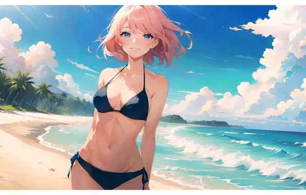 Girl, hot, sexy, beach, sexy girl, anime, pretty, seaside