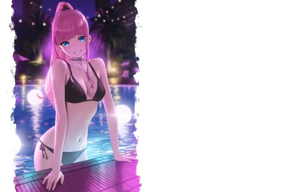 Girl, hot, sexy, pool, pink, anime, pretty, neon