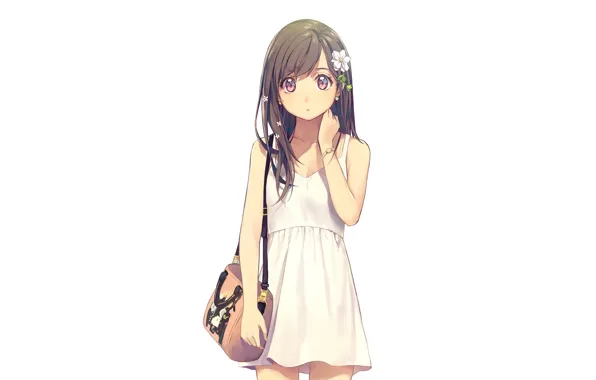 Девушка, цветы, аниме, арт, сумка, yohan12