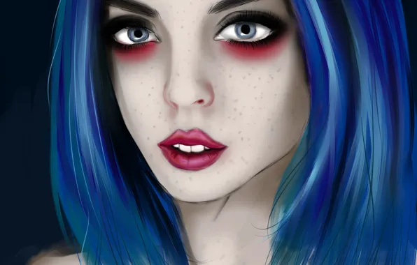 Девушка, арт, girl, art, синие волосы, blue hair