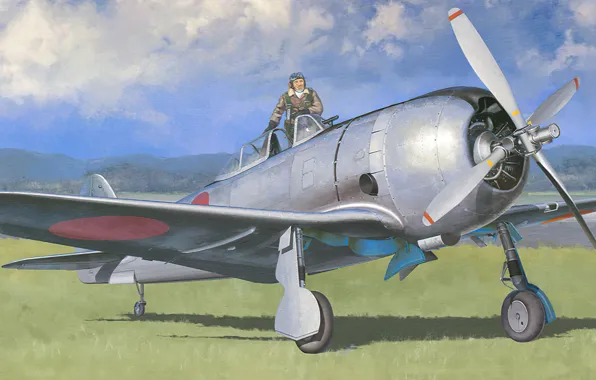 Картинка art, airplane, aviation, ww2, ki-44