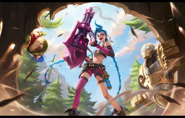 Девушка, Арт, League of Legends, LOL, Синие волосы, Jinx, Netflix, Arcane