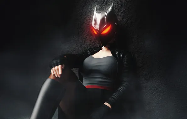 Картинка glowing, girl, mask, mysterious, masked, red eyes