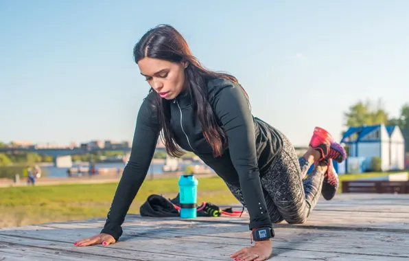 Woman, fitness, pushups, Outdoor activity