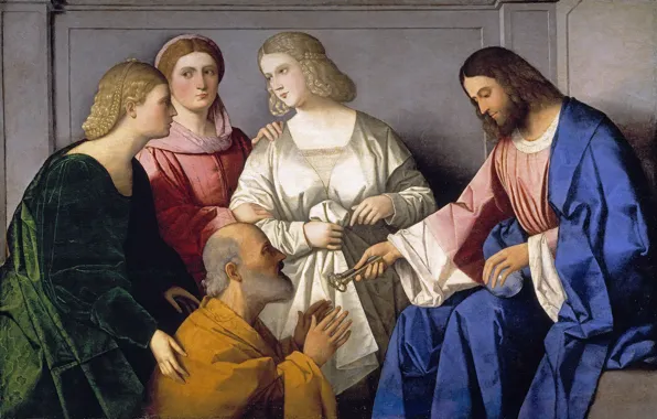 Картинка картина, религия, мифология, Христос Вручает Ключи Святому Петру, Винченцо Катена