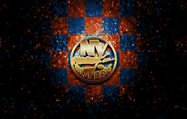 Wallpaper, sport, logo, NHL, hockey, glitter, checkered, New York Islanders