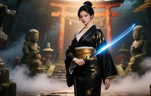 Картинка girl, sword, asian, ai art