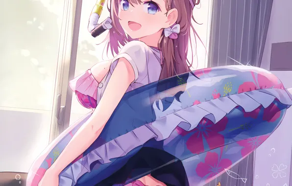 Girl, sexy, ass, cleavage, long hair, brown hair, boobs, anime
