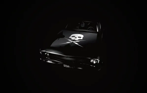 Картинка череп, Chevrolet, чёрный фон, Nova, Доказательство смерти, Death Proof