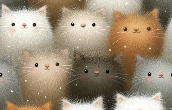 Взгляд, кошки, поза, коты, котята, мордашки, ИИ-арт, нейросеть