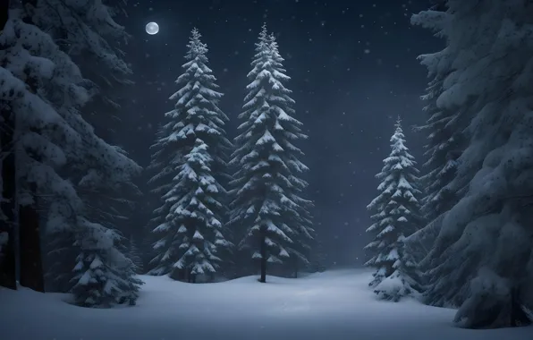Зима, иней, лес, снег, деревья, природа, зимний, ели