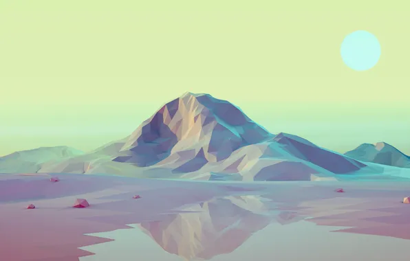 Солнце, Горы, Холмы, Графика, Low Poly