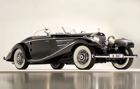 Картинка черный, автомобили, Merсedes, 540K, Special Roadster, 1936, классические