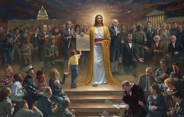 Бог, картина, американцы, президенты, сша, вера, One Nation under God, нация