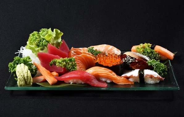 Рыба, икра, суши, креветки, морепродукты
