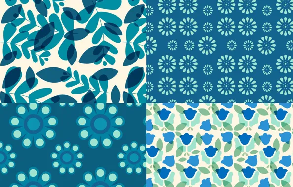Цветы, синий, узор, текстура, листочки, patterns, floral