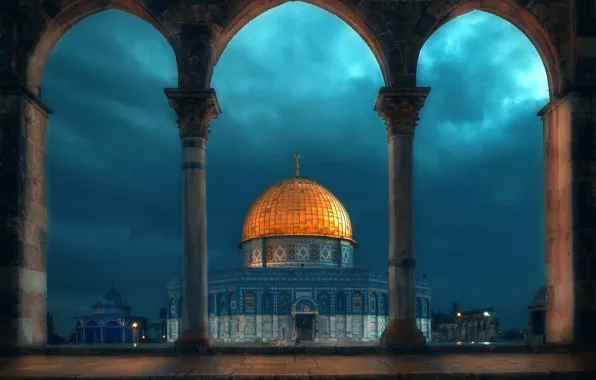 Картинка ночь, мечеть, архитектура, купол