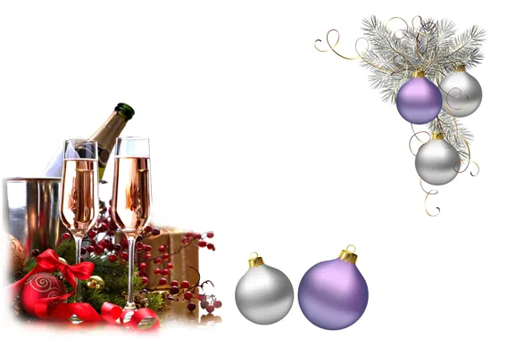 Картинка праздник, шары, новый год, арт, шампанское