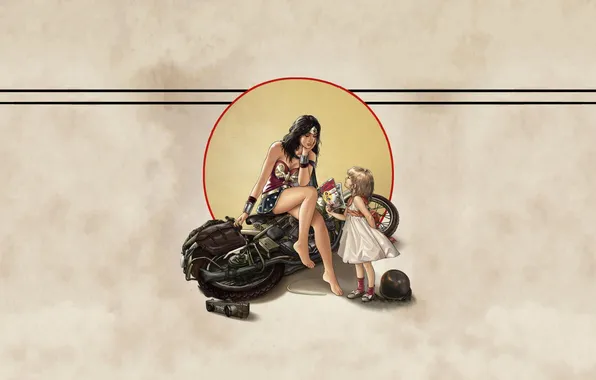 Картинка девушка, фон, мотоцикл, Wonder Woman, комиксы