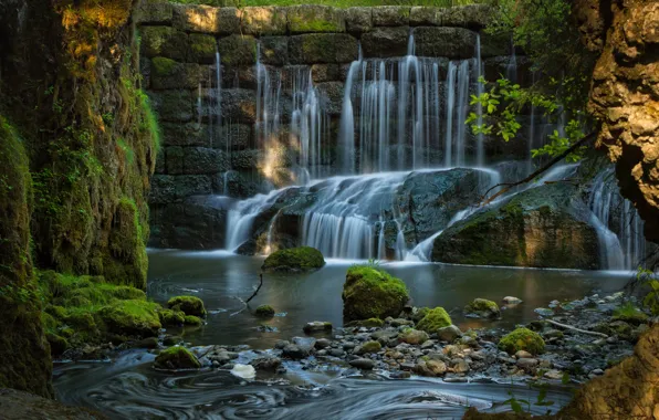 Река, водопад, мох, Германия, Бавария