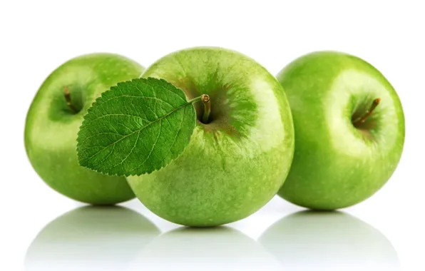 Яблоки, зеленые, белый фон, фрукты, apples