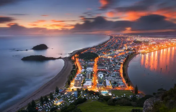 Картинка закат, огни, Новая Зеландия, New Zealand, Tauranga