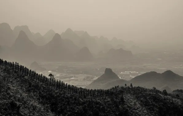 Горы, природа, панорама, Китай