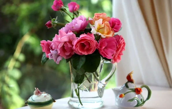 Цветы, розы, ваза