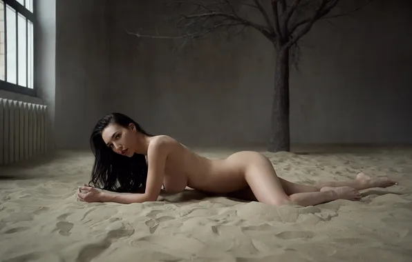 Девушка, фигура, ass, trees, boobs, model, sand, women