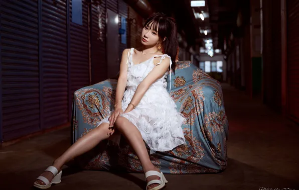 Картинка Asian, pattern, women, sandals, white dress, Max Chang