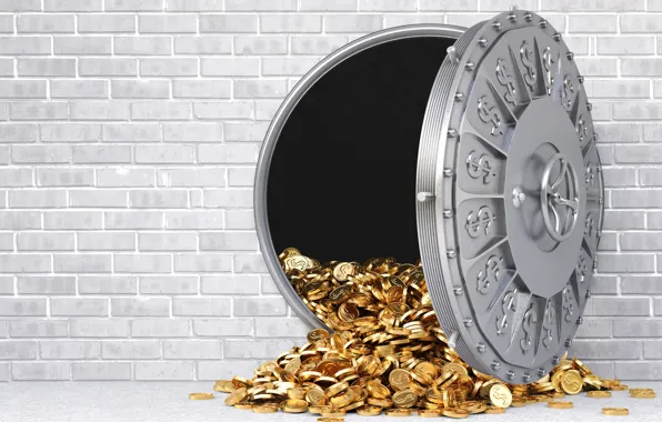 Wall, gold, money, gray, reinforced door, wealth