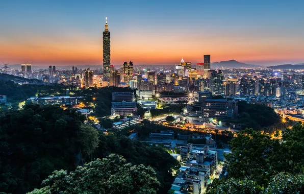 Картинка весна, вечер, Тайвань, Тайбэй, Taipei 101