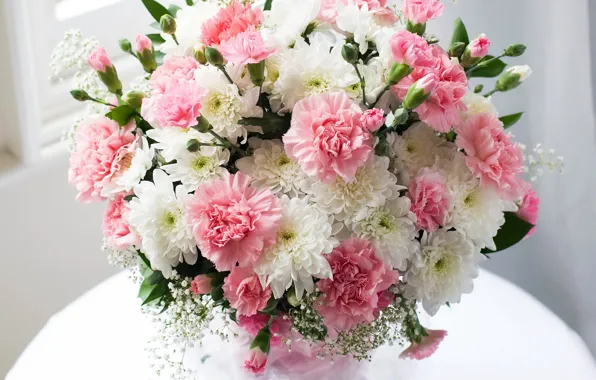 Нежные, хризантемы, lovely, гвоздики, Bouquets, Chrysanthemums