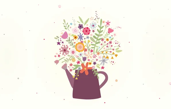 Картинка цветы, рисунок, букет, май, лейка, Design, Veronica Valenzuela